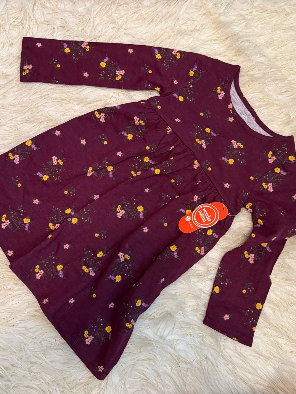 wonder nation Burgundy Floral Long Sleeve Dress